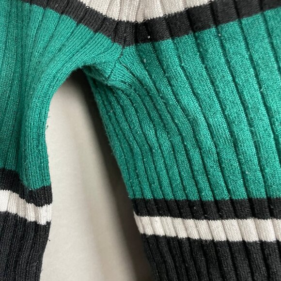 Express Ribbed Sweater Stripes Fitted Women Size Medium Teal Black Rayon Nylon - Picture 10 of 12